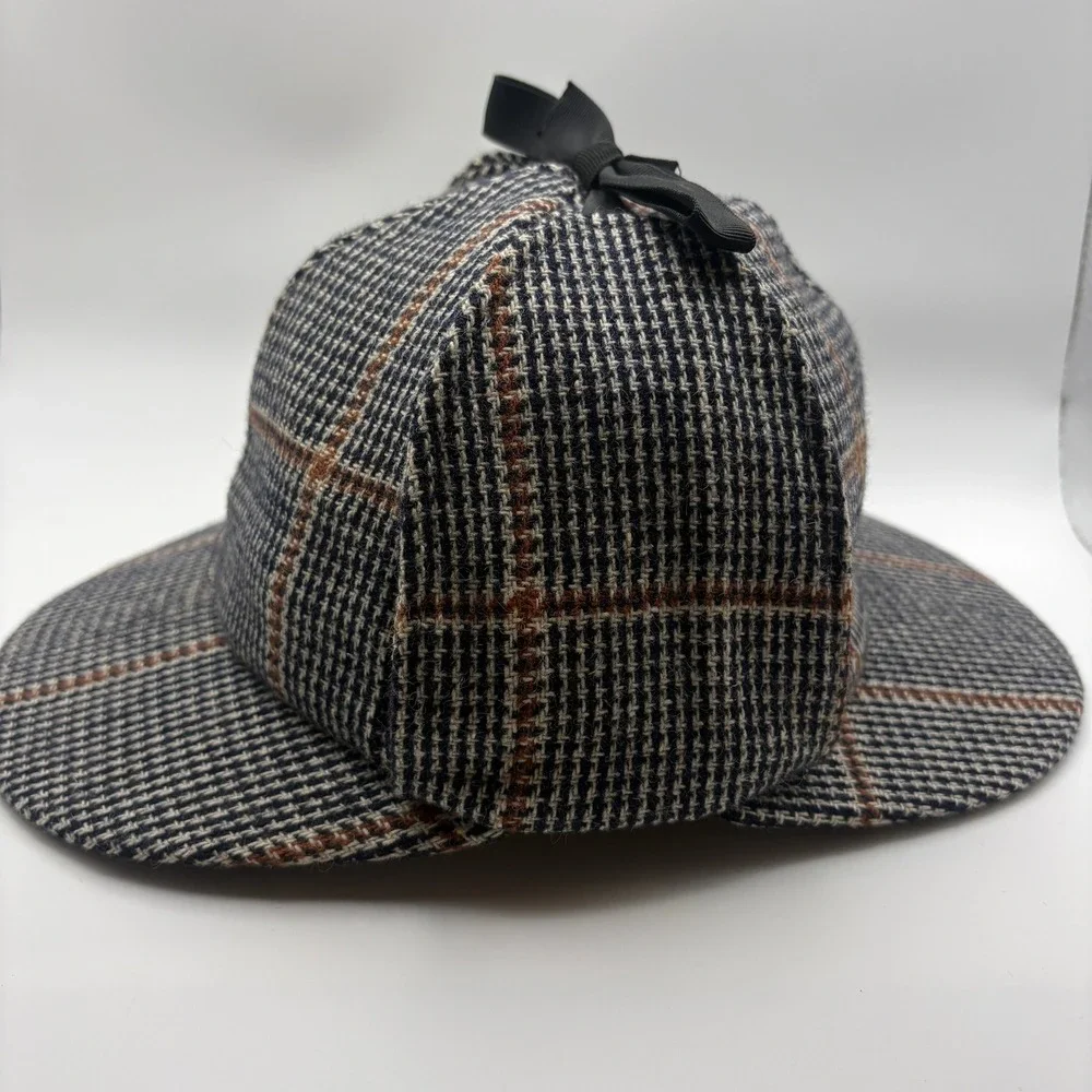 Vtg Kangol Deerstalker Hat Sherlock Holmes Plaid Tweed Wool Made in USA Small